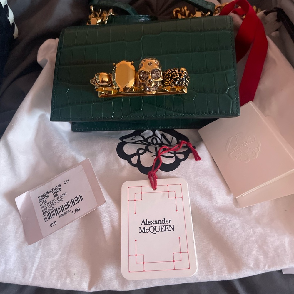 Alexander McQueen Jewelled Satchel croc-effect crossbody bag